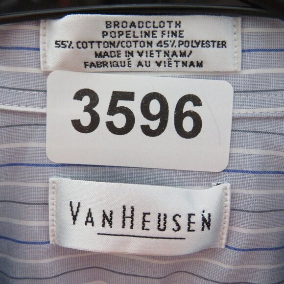Van Heusen* Men's Long Sleeve Button Down Curved Hem Pinstripe Dress Shirt~Large - Picture 3 of 10
